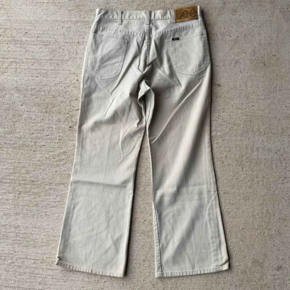 Vintage 70s Lee Riders Bell Bottom Flare Pants USA Made Talon 42 Natural Twill